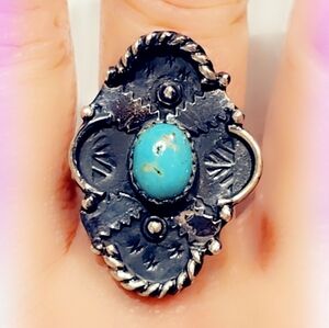 Turquoise Oxidized Solid Sterling Gemstone Ring